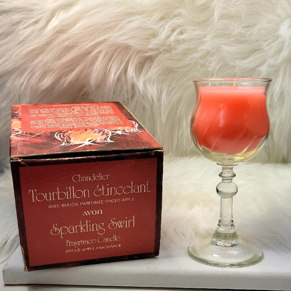 3/$25 Avon Vintage Chandelier Spiced Apple Candle in Glass Holder